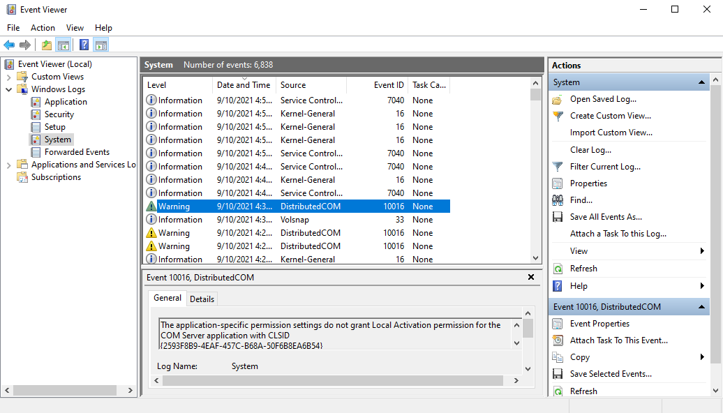 Solve 10016 DistributedCOM Error: CLSID 2593F8B9-4EAF-457C-B68A-50F6B8EA6B54 Permission Issues